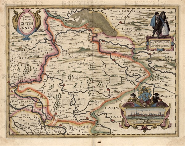 Map of the area around Zutphanis, Netherlands 1622