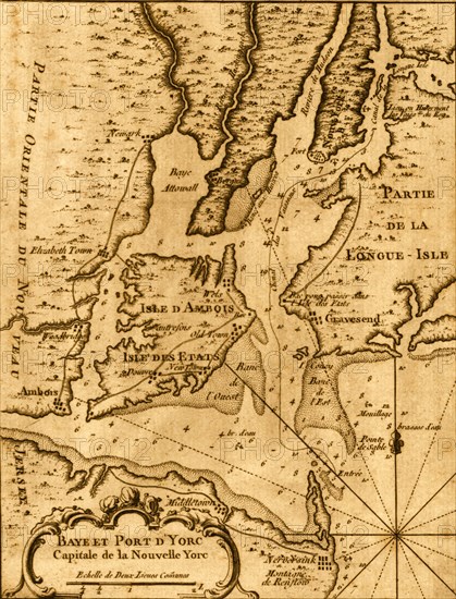 French Map of New York, Islands and Harbor 1764