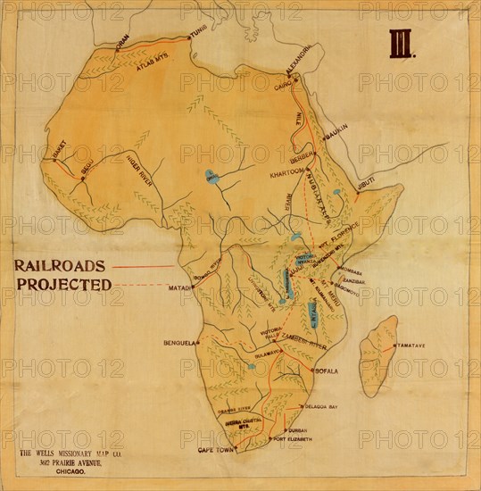 Railroad Map of Africa - 1908 - Projected Routes 1980
