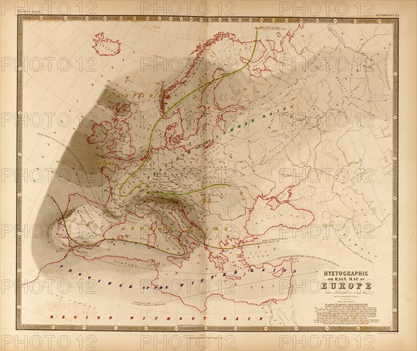 Hyetograph or Rainfall totals for Europe 1848