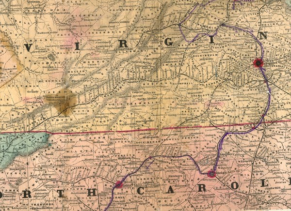 Mosby's route through Virginia and North Carolina