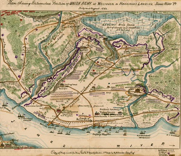 Entrenched position of Union army at Westover or Harrison's Landing 1862