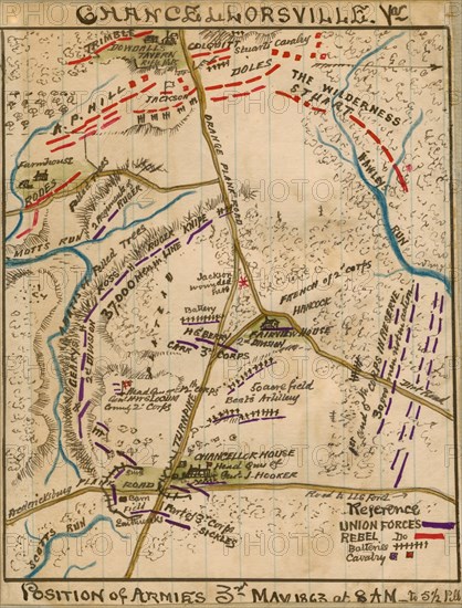 Chancellorsville, Va.. Position of armies 3rd May 1863 at 8 a.m. to 5 1/2 p.m. 1863