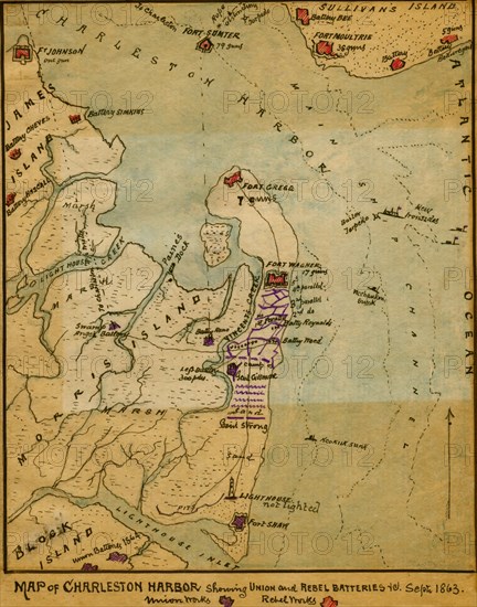 Charleston Harbor showing Union and Rebel Batteries &c. September. 1863. 1863