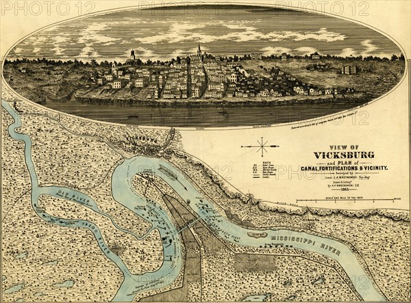 View of Vicksburg and plan of the canal, fortifications & vicinity