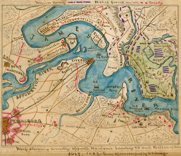 Harrison's Landing, Va., and position of U.S. Army. 1862