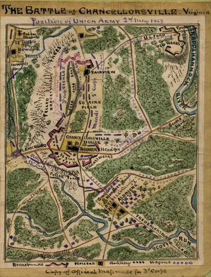 Battle of Chancellorsville, Virginia : position of Union Army, 2nd May 1863. 1863