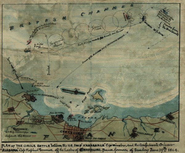 Battle between the U.S. ship "KEARSARGE," and the Confederate cruiser "Alabama,"  1864