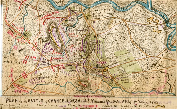 Battle of Chancellorsville. Virginia position, 5 p.m., 2nd May 1863. 1863