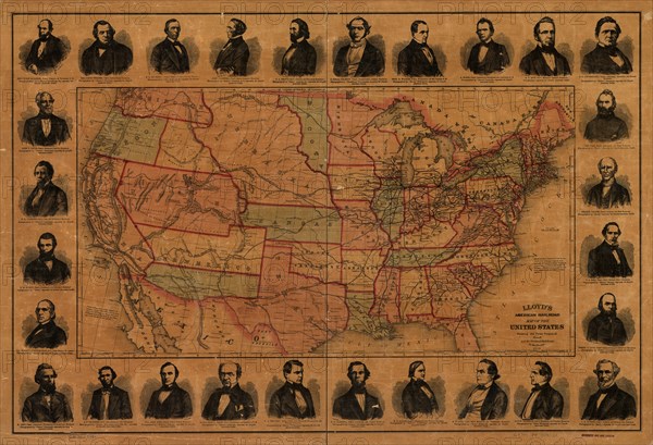 Railroad Barons with US Lines & Proposed Mail Routes 1859