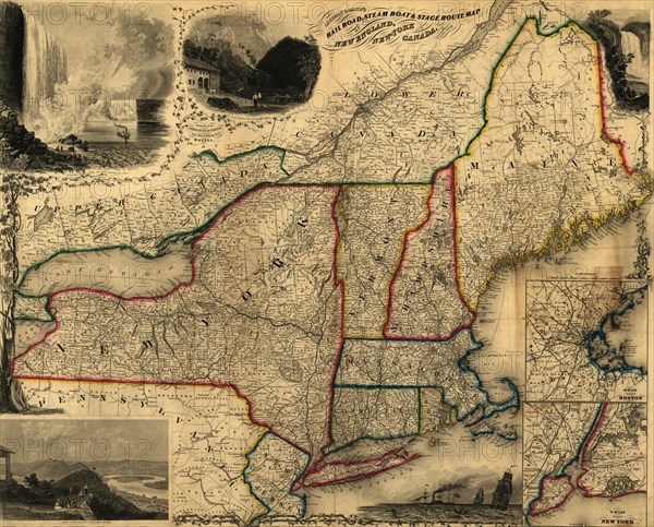 Railroad, steam boat & stage route map of New England, New-York and Canada - 1850 1850