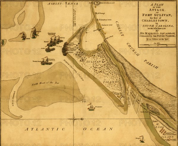 Attack on Moultrie on Sullivan's island South Carolina - 1777 1776
