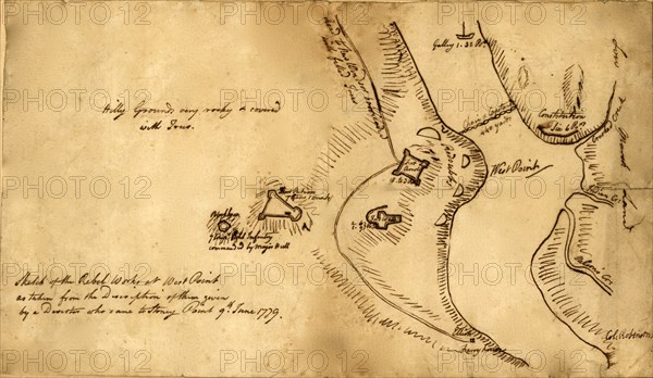 Colonial Defenses of West Poimt from Deserter's Map 1779