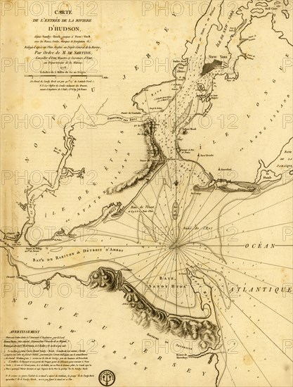 French Naval Map for the Entrance to the Hudson in New York - 1778