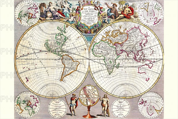 World Map with Figural Representations of the World's Peoples 1721