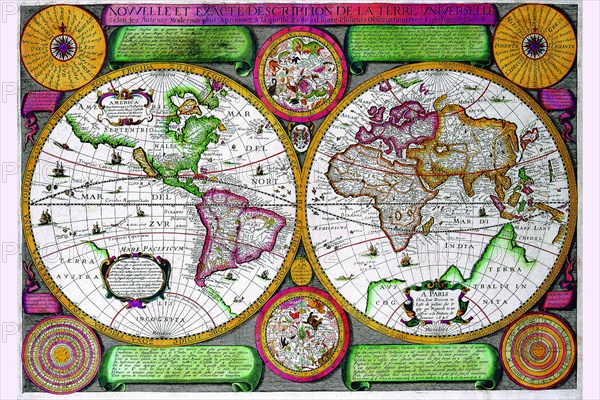 Stereographic World Map of the Eastern & Western Hemispheres 1646