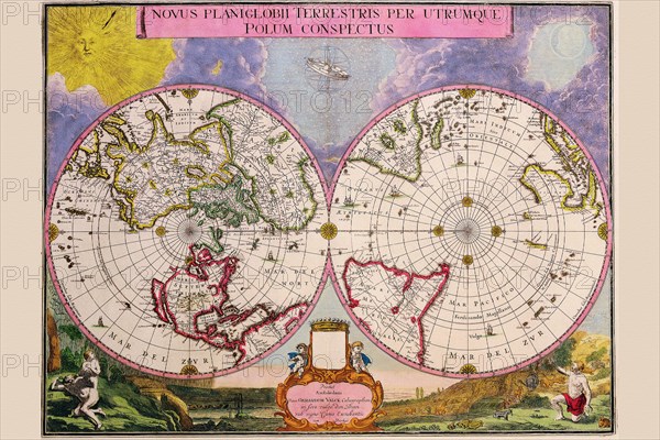 Novus Planiglobii Terrestris Per Utrumque Polum Conspectus; Stereographic Map of the World 1695