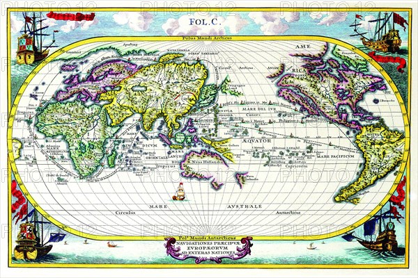 Navigationes Precipae Europorum ad Exteras Nationes; Navigational Map of the World 1700