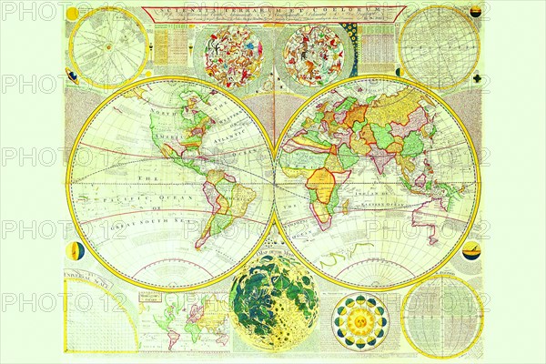 Stereographic Map of the Earth & the Moon 1780