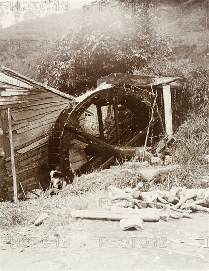 A hillside water wheel, China