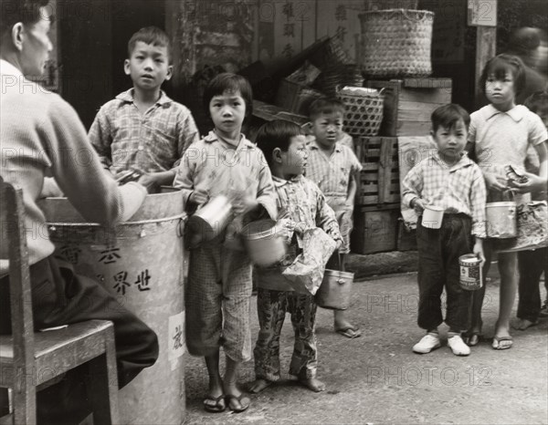 Children queuing for food, Hong Kong