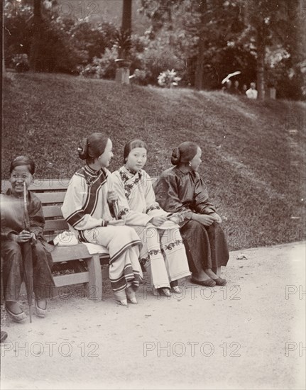 Chinese girls in a public garden in Hong Kong