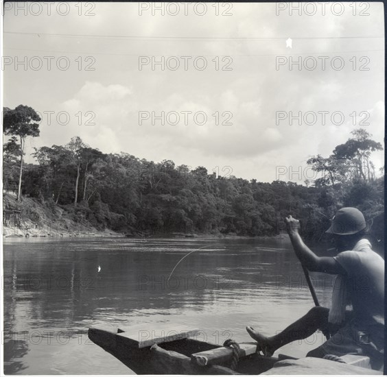 Journey from Ibadan to Cameroons, the Cross river ferry (at Mfum), crossing (paddling)