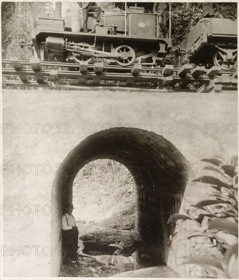 Steam train crossing culvert on the Rio Claro extension, Trinidad