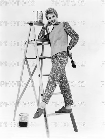 Woman Painting On Stepladder