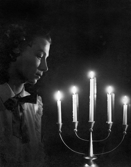 Woman And Menorah