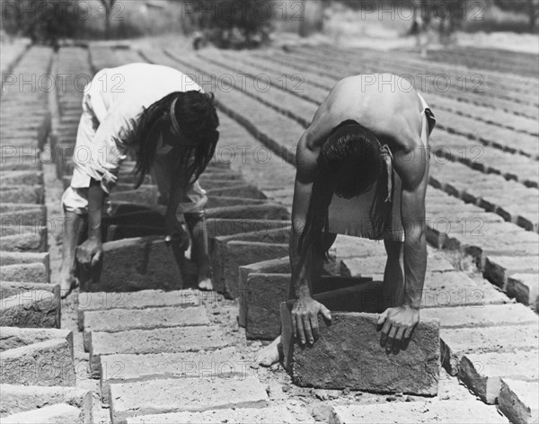 Indians Making Adobe Bricks