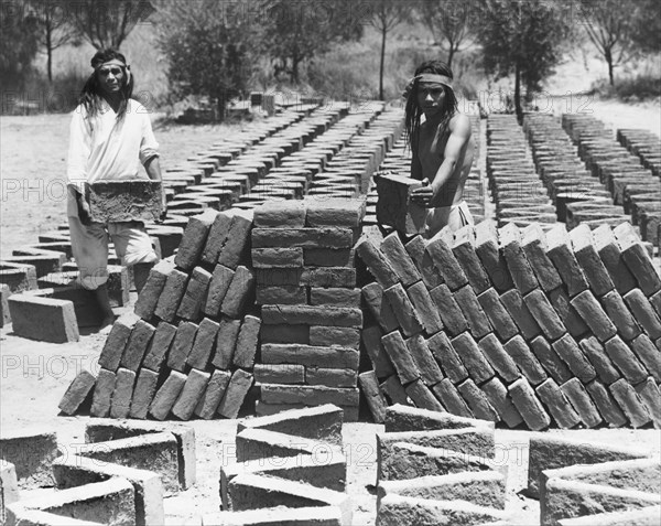 Indians Making Adobe Bricks