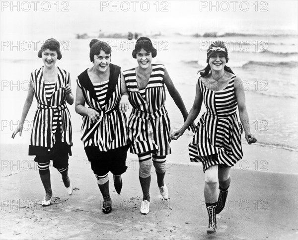 Four Women In 1910 Beach Wear