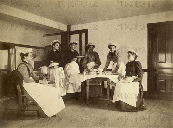 Brattleboro, Vermont:  c. 1885.
A group of young women making pies.