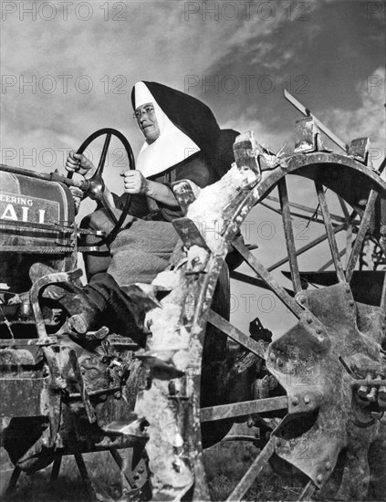 Nun Runs Tractor On Farm