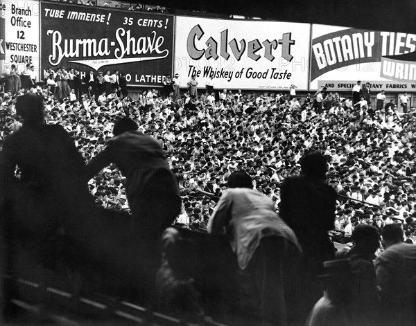 Fans in the bleachers during a baseball game at Yankee Stadium