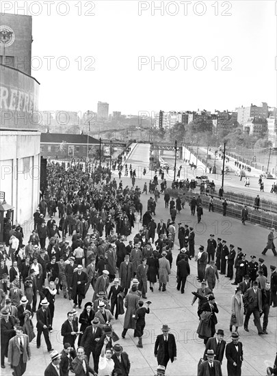 Fans leaving Yankee Stadium.