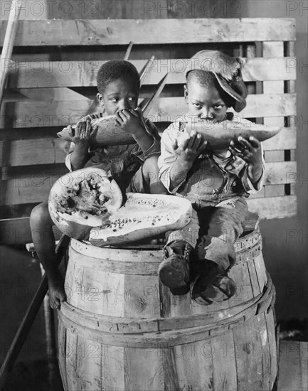 Two Boys Eating Watermelon