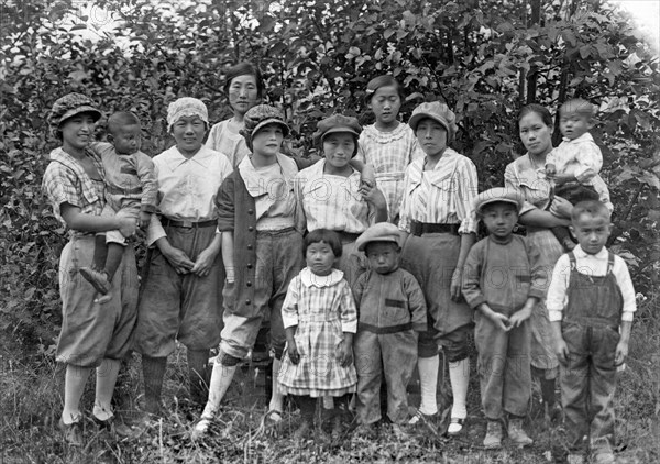 Oregon:  July, 1924.
A group of first generation Japanese immigrants gathered at a garden club meeting.
