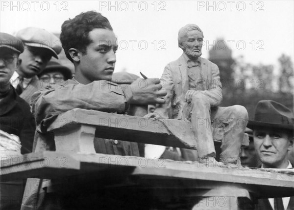 Isamu Noguchi With Sculpture