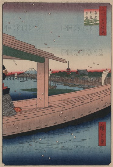 Distant view of Kinryu¯zan Temple and Azuma Bridge (Azumabashi kinryu¯zan enbo¯) 1857