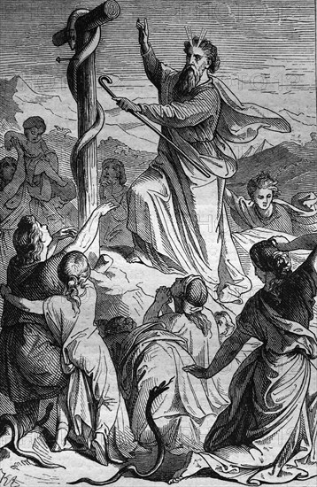 Moses raises the snake