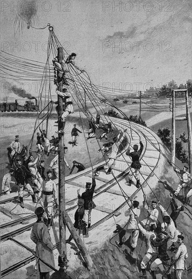 Captive balloon over a railway line