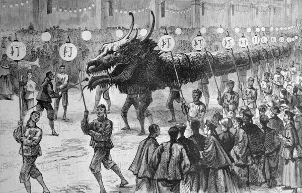 Parade of the great dragon in hong kong