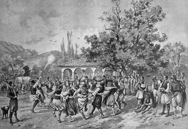 Party in front of a village