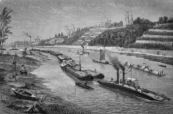 Chain steamer on the elbe river