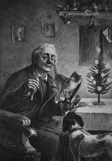 Old batchelor celebrating christmas