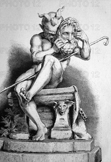 Faun holding a zeus mask