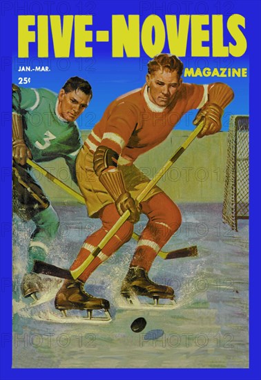 Two Players Skating Towards the Bouncing Puck 1945