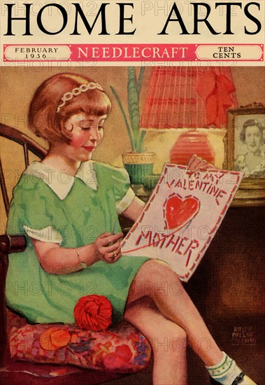 Little Girl sews a Valentine 1936